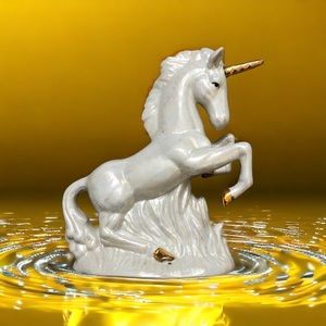 Vintage Pearlescent Unicorn Statue Decoration with Metallic Gold Trim
